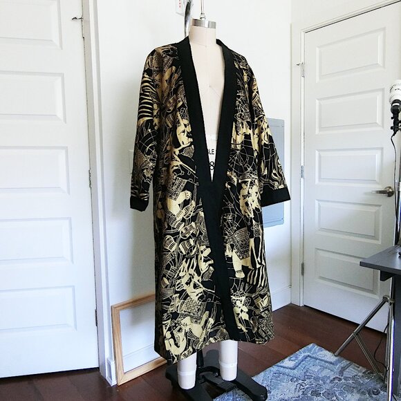 Gold Art-Print Kimono Duster - Picture 1 of 6